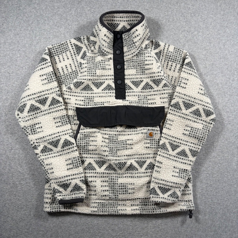 Carhartt Relaxed Fit Sherpa Fleece Pullover Women Small Cream Aztec 104922
